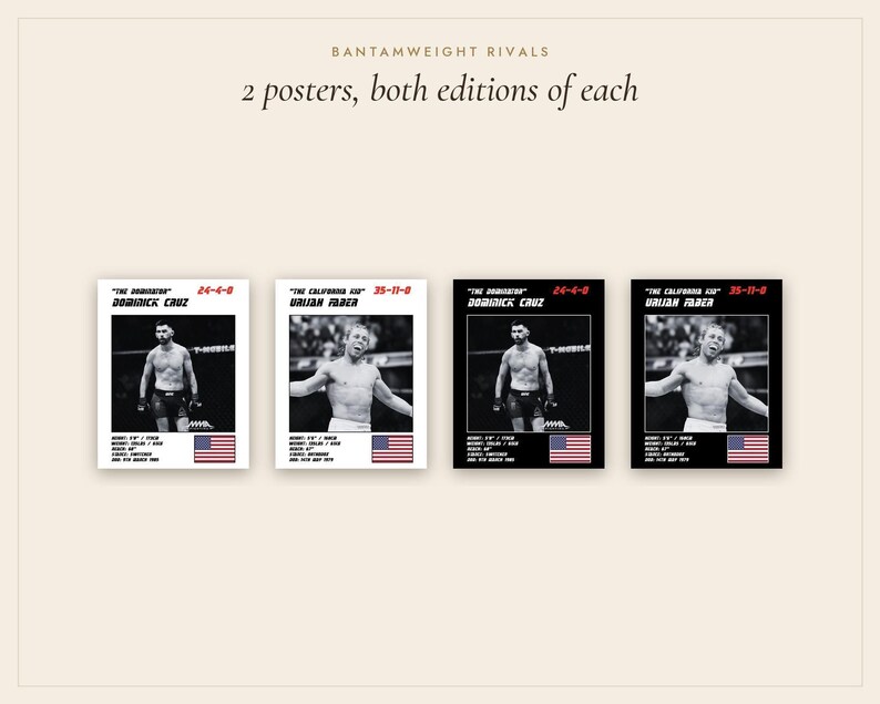 Pósteres de MMA / Rivales de peso gallo / Dominick Cruz, Urijah Faber / Arte mural de peleas / Descarga digital imagen 4