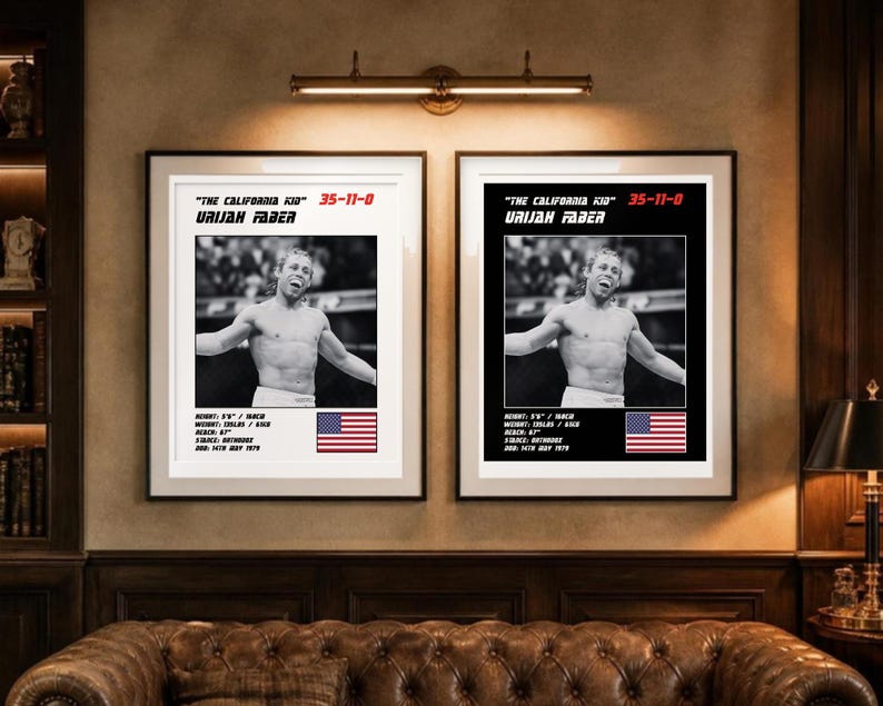 Plakat MMA Urijaha Fabera | Grafika ścienna „The California Kid Fight” | Edycje czarno-białe | Pobieranie cyfrowe zdjęcie 4