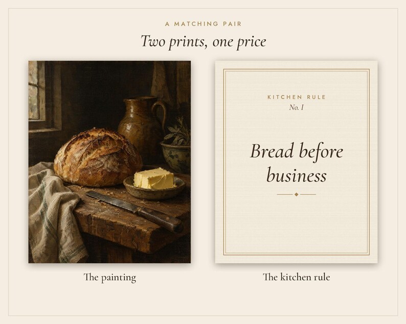 Sourdough and Butter Kitchen Print Set of 2 | Still Life Oil Painting and Kitchen Quote | Cottage Kitchen Art | Digital Download image 3