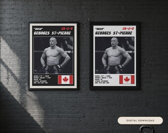 Plakat MMA Georges'a St Pierre'a | Grafika ścienna do siłowni | Edycja biała i czarna | Pobieranie cyfrowe