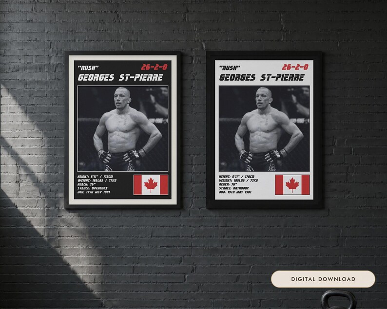 Georges St Pierre MMA Poster | Gym Wall Art Print | White and Black Editions | Digital Download image 1