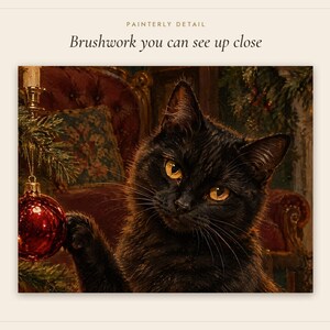 Black Cat Christmas Print, Vintage Oil Painting, Cat Lover Gift (Digital Download) image 5