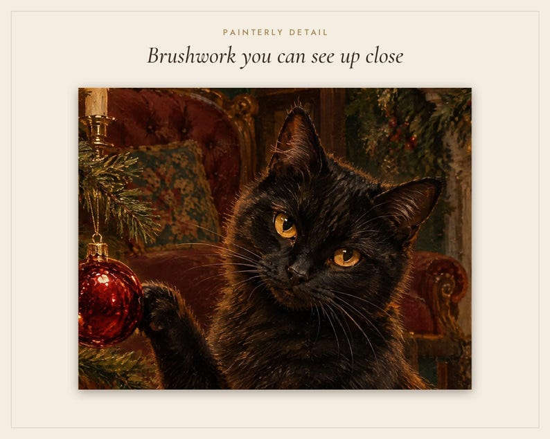 Black Cat Christmas Print, Vintage Oil Painting, Cat Lover Gift (Digital Download) image 5