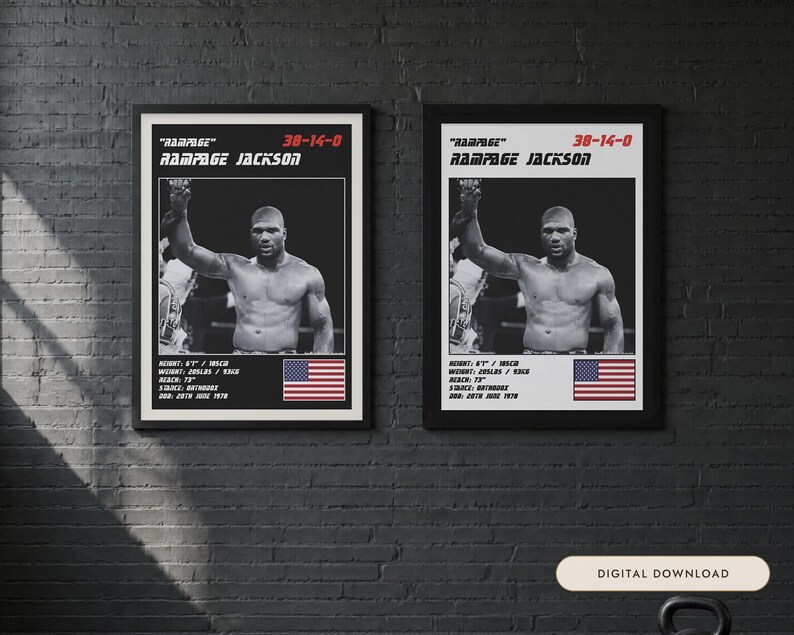 Rampage Jackson MMA Poster | Rampage Fight Wall Art Print | Black and White Editions | Digital Download image 1