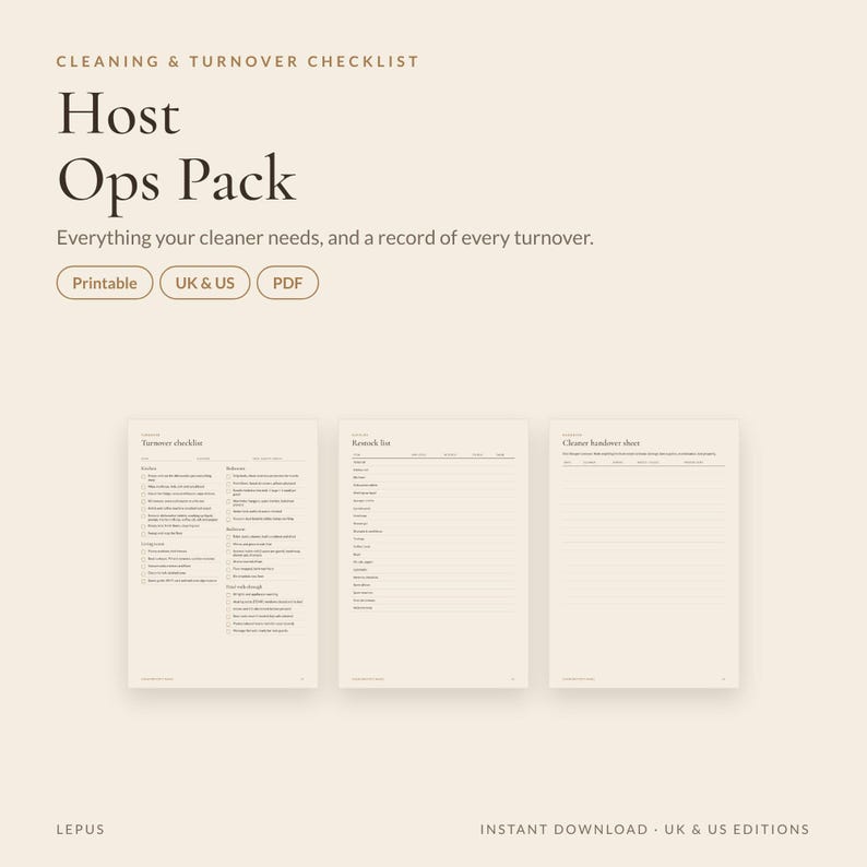 Airbnb Cleaning Checklist Printable | Turnover Checklist, Restock List, Cleaner Handover, Damage Log | Vacation Rental Ops Pack | UK & US image 2