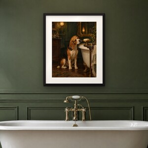 Beagle Bathroom Wall Art, Funny Dog Oil Painting Print (Digital Download) image 4