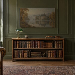 Frame TV Art: Chateau Lake, antiek landschap olieverfschilderij (digitale download) afbeelding 2