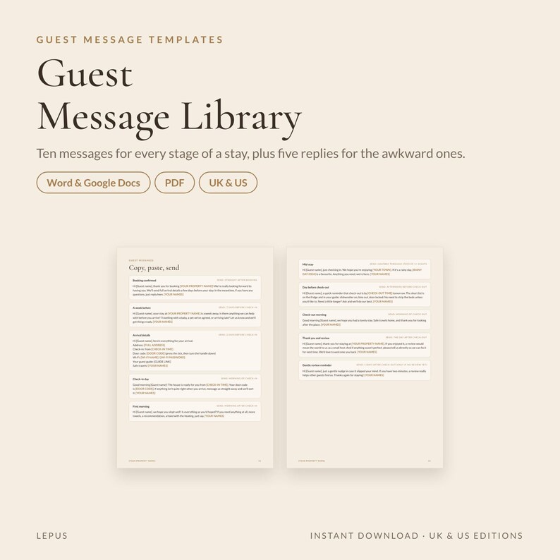 Airbnb Guest Message Templates | 10 Host Messages + 5 Replies | Check In, Check Out, Review Reply | Vacation Rental | Word Google Docs image 2