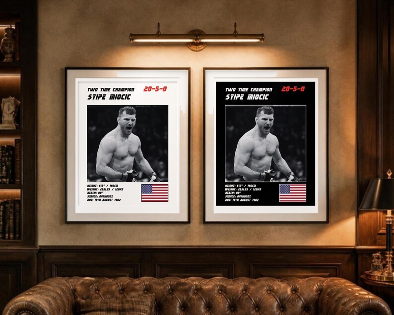 Stipe Miocic MMA Poster | Two Time Champion Fight Wall Art Print | Black and White Editions | Digital Download image 4