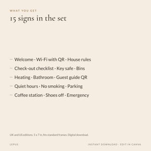 15 Airbnb House Signs Template | Wifi Sign with QR, Check Out Sign, House Rules Sign | Vacation Rental Signs Bundle | Canva | UK & US image 5