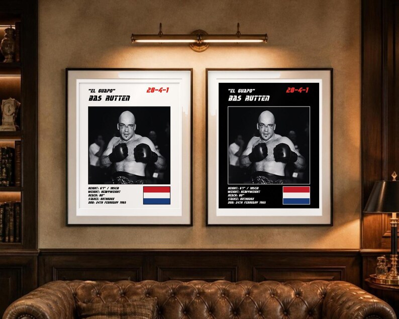 Plakat MMA Basa Ruttena | Grafika ścienna do walki El Guapo | Edycje czarno-białe | Pobieranie cyfrowe zdjęcie 4