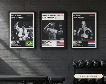 MMA Poster Set of 3 | The Pioneers | Royce Gracie, Ken Shamrock, Bas Rutten | Fight Wall Art | Digital Download