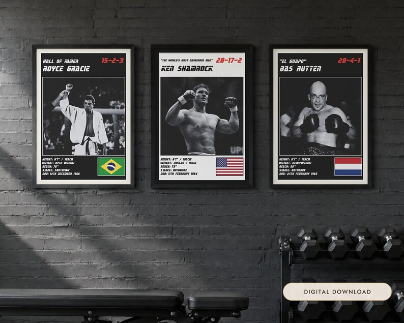 MMA Poster Set of 3 | The Pioneers | Royce Gracie, Ken Shamrock, Bas Rutten | Fight Wall Art | Digital Download image 1