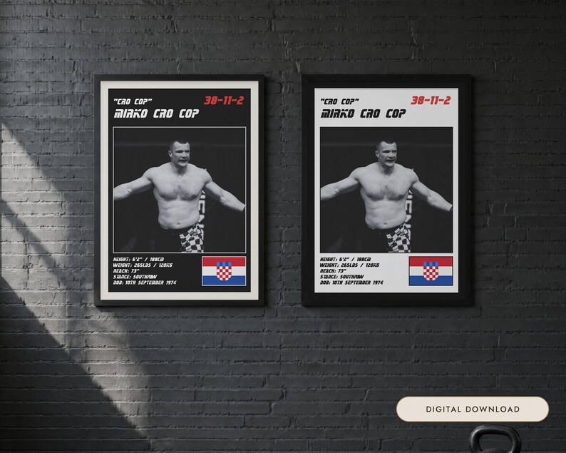 Mirko Cro Cop MMA Poster | Cro Cop Fight Wall Art Print | Black and White Editions | Digital Download image 1