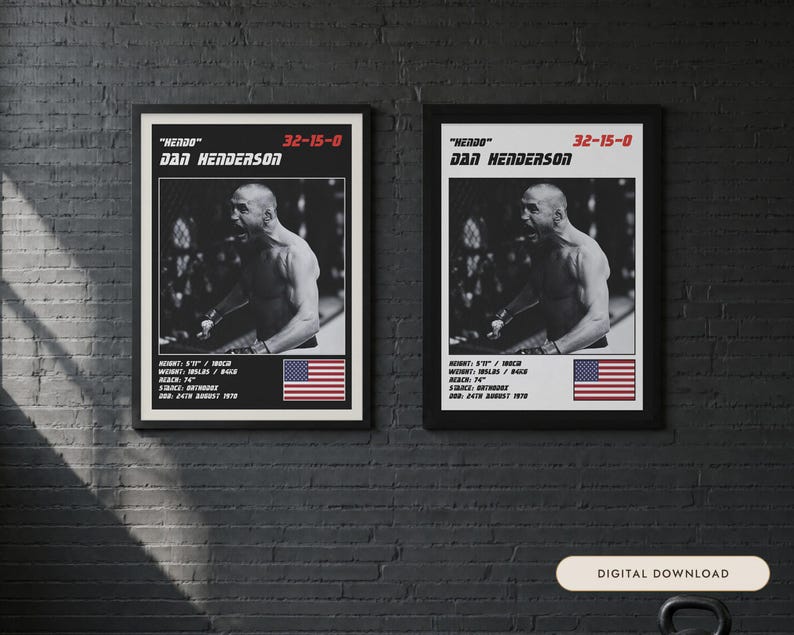 Dan Henderson MMA Poster | Hendo Fight Wall Art Print | Black and White Editions | Digital Download image 1