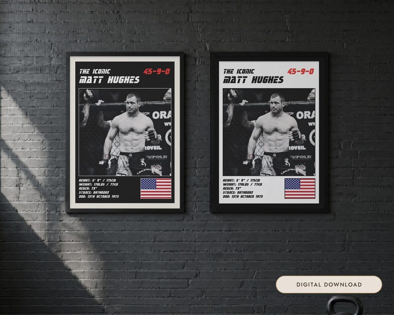 Poster di Matt Hughes per MMA / Stampa artistica da parete per palestra / Edizioni in bianco e nero / Download digitale immagine 1