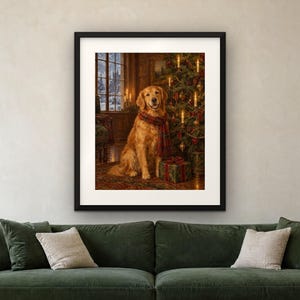 Golden Retriever Christmas Print, Vintage Oil Painting, Dog Lover Gift (Digital Download) image 4