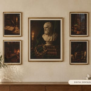 Dark Academia Gallery Wall Set of 5 | Moody Vintage Oil Painting Prints | Library Wall Art | Printable Digital Download