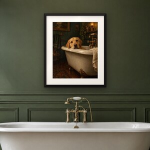 Yellow Labrador Bathroom Wall Art, Funny Dog Oil Painting Print (Digital Download) image 4