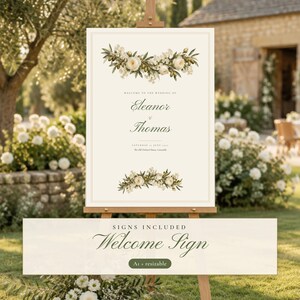 Painted Olive Wedding Suite Bundle, Seating Chart, Welcome Sign, Invitation, Table Numbers, Menu, Editable Canva Templates image 4
