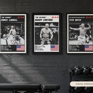 MMA Poster Set of 3 | The Light Heavyweight Legends | Liddell, Couture, Ortiz | Gym Wall Art Bundle | Digital Download image 1
