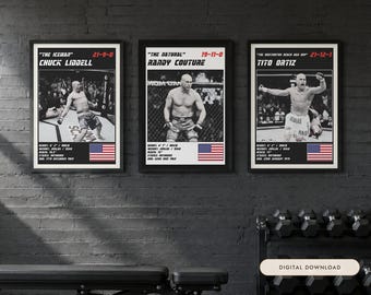 Set de 3 pósteres de MMA / Leyendas del peso semipesado / Liddell, Couture, Ortiz / Paquete de arte para la pared del gimnasio / Descarga digital