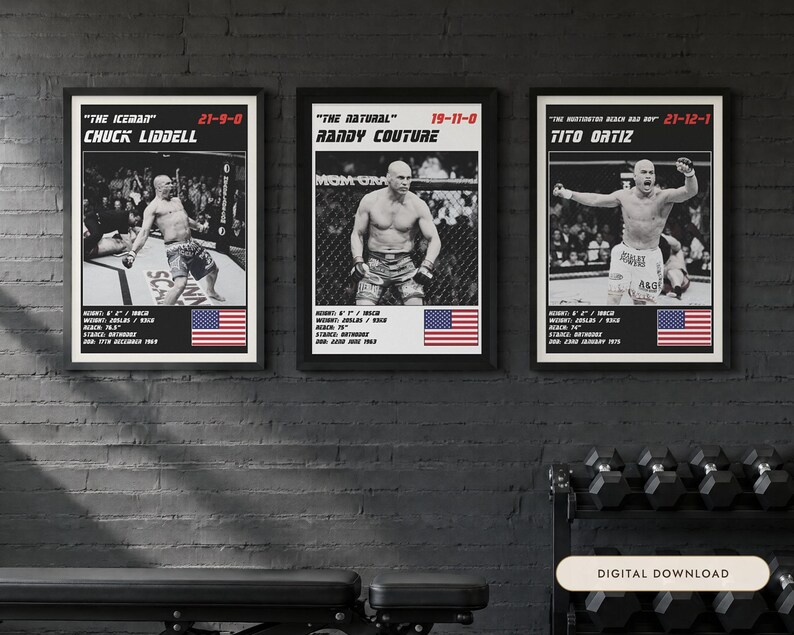 MMA Poster Set of 3 | The Light Heavyweight Legends | Liddell, Couture, Ortiz | Gym Wall Art Bundle | Digital Download image 1