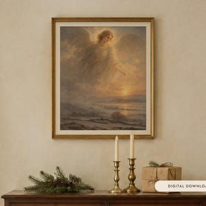 Christmas Angel Print, Vintage Oil Painting, Glory to God Wall Art (Digital Download)