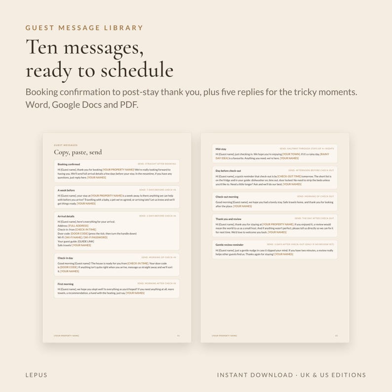 Airbnb Guest Message Templates | 10 Host Messages + 5 Replies | Check In, Check Out, Review Reply | Vacation Rental | Word Google Docs image 3