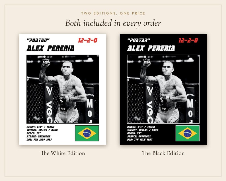 Alex Pereira MMA Poster | Gym Wall Art Print | White and Black Editions | Digital Download image 5