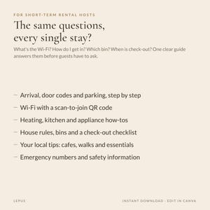 Pacchetto di benvenuto Airbnb / Guida telefonica per gli ospiti, Manuale della casa stampabile, 15 cartelli per la casa e messaggi per gli ospiti / Kit per host di case vacanza / Canva immagine 3