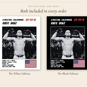 Plakat MMA Nate'a Diaza | Grafika ścienna do walki w Stockton | Edycje czarno-białe | Pobieranie cyfrowe zdjęcie 5