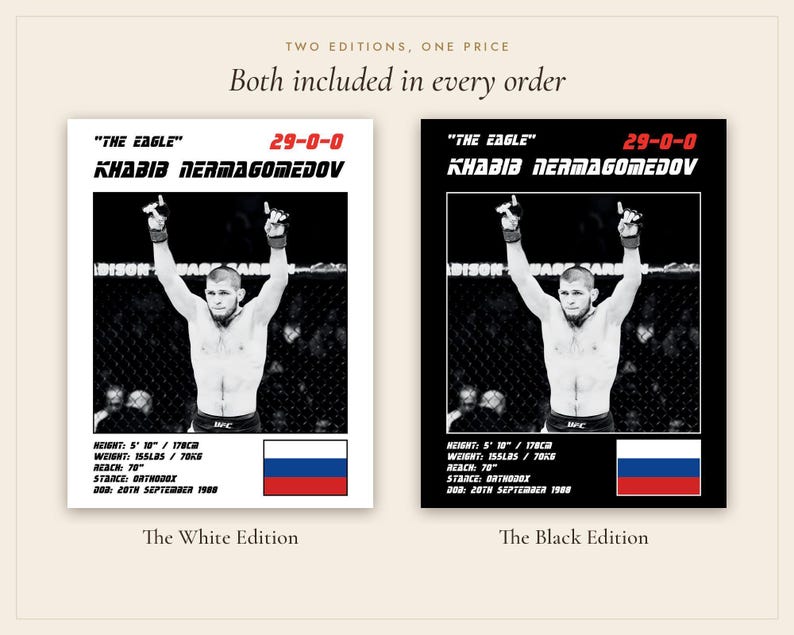 Khabib Nurmagomedov MMA Poster | Gym Wall Art Print | White and Black Editions | Digital Download image 5