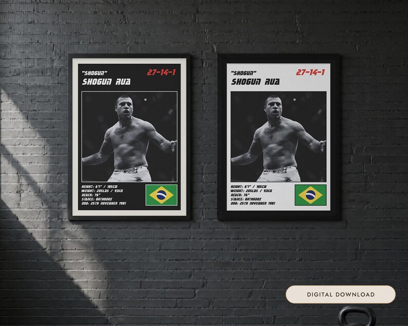 Shogun Rua MMA Poster | Shogun Fight Wall Art Print | Black and White Editions | Digital Download image 1