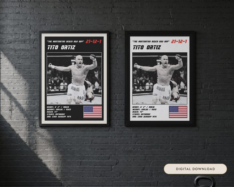 Tito Ortiz MMA Poster | Gym Wall Art Print | White and Black Editions | Digital Download image 1