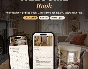 Welcome Book Template for Airbnb Hosts | Phone Guest Guide + Printable House Manual | Vacation Rental Welcome Book | Canva | UK & US
