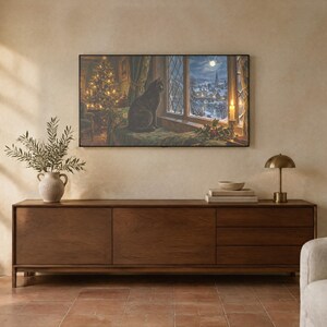 Frame TV Art: Black Cat at Christmas, Vintage Oil Painting (Digital Download) image 2