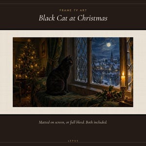 Frame TV Art: Black Cat at Christmas, Vintage Oil Painting (Digital Download) image 3