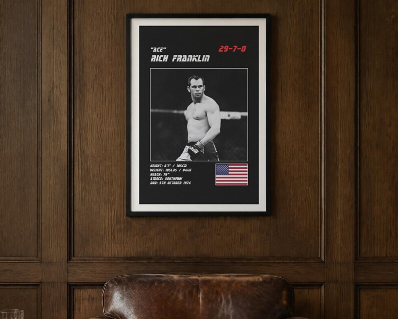 Rich Franklin MMA-poster | Ace Fight muurdecoratie | Zwart-wit edities | Digitale download afbeelding 2