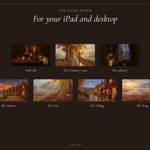 Autumn Wallpaper Bundle, 7 Oil Paintings | Fall iPhone, iPad and Desktop Wallpaper Set | Cozy Dark Academia Aesthetic | Digital Download image 4