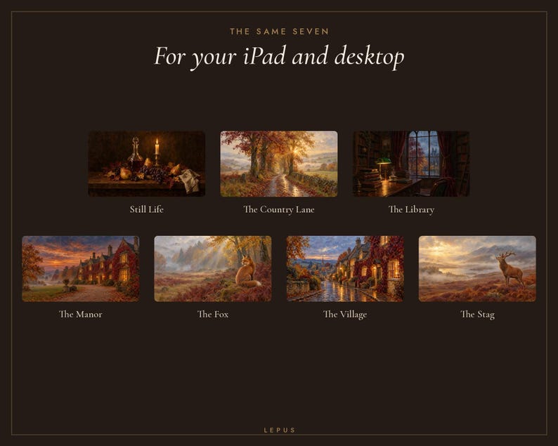 Autumn Wallpaper Bundle, 7 Oil Paintings | Fall iPhone, iPad and Desktop Wallpaper Set | Cozy Dark Academia Aesthetic | Digital Download image 4