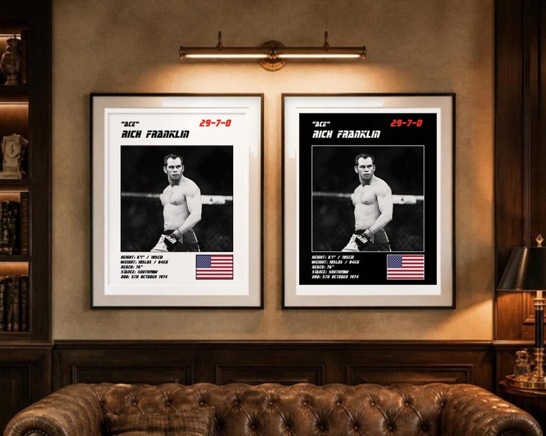 Rich Franklin MMA-poster | Ace Fight muurdecoratie | Zwart-wit edities | Digitale download afbeelding 4