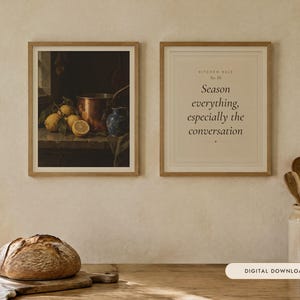 Lemons and Copper Kitchen Print Set of 2 | Still Life Oil Painting and Kitchen Quote | Cottage Kitchen Art | Digital Download