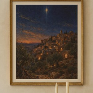 Star of Bethlehem Print, Vintage Christmas Oil Painting, Christian Decor (Digital Download) image 2