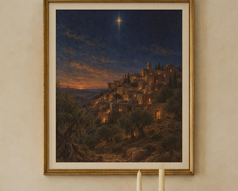 Star of Bethlehem Print, Vintage Christmas Oil Painting, Christian Decor (Digital Download) image 2