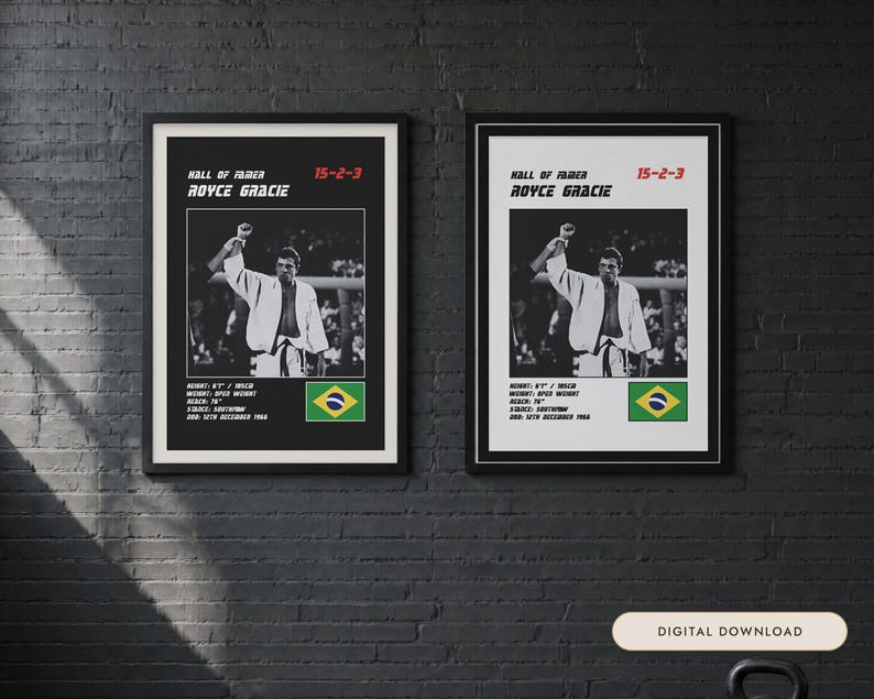 Royce Gracie MMA Poster | Hall of Famer Fight Wall Art Print | Black and White Editions | Digital Download image 1