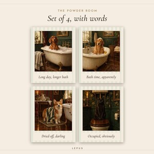 Funny Dog and Cat Bathroom Wall Art Set of 4, Vintage Oil Painting Prints (Digital Download) image 3