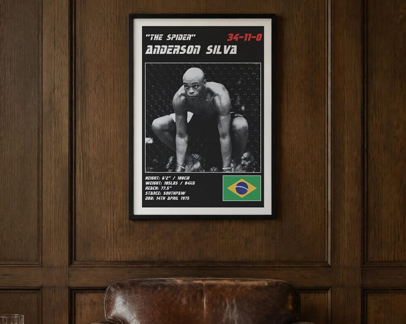アンダーソン・シウバ MMA ポスター | ジム用ウォールアートプリント | 白黒版 | デジタルダウンロード 画像 2