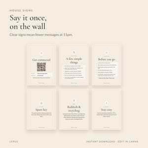 15 Airbnb House Signs Template | Wifi Sign with QR, Check Out Sign, House Rules Sign | Vacation Rental Signs Bundle | Canva | UK & US image 3