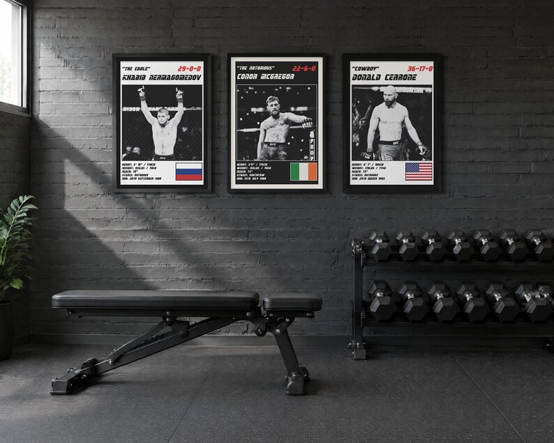 MMA-posters med 3 st | Lättviktsstjärnorna | Khabib, McGregor, Cerrone | Väggkonstpaket för gym | Digital nedladdning bild 2